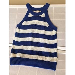 Aaron & Amber Striped Knit Halter Tank Top SzM Boho Blue White Coastal Grandma